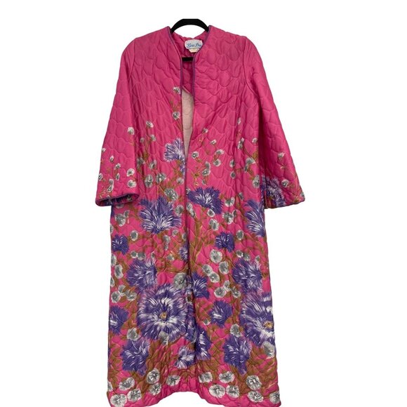 Vintage 60s 70s Lara Dee Womens Robe Quilted House Coat S Small Pink Floral - Picture 1 of 9